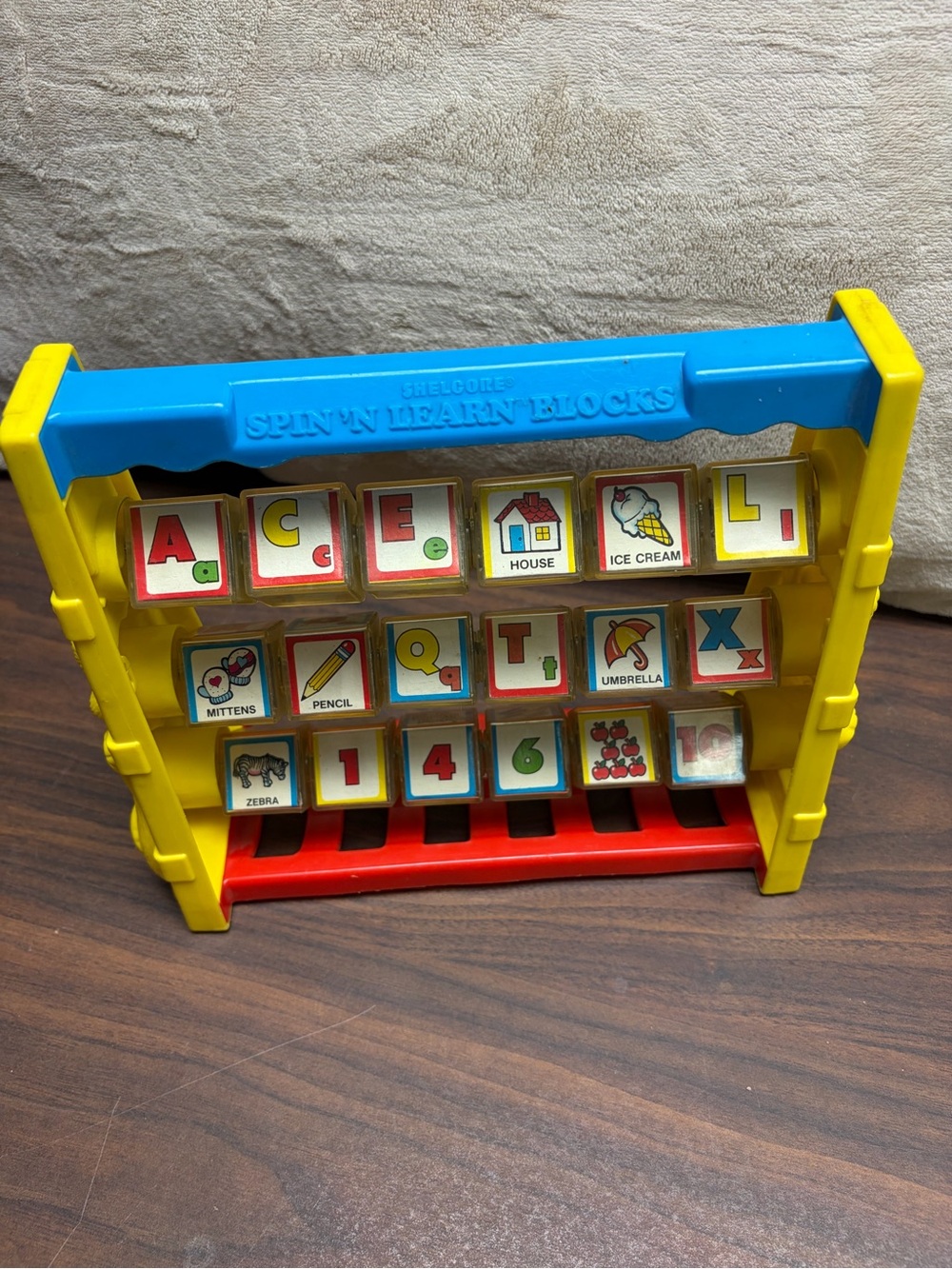 Vintage Shelcore Spin N Learn Blocks ABC 123 Alphabet Spinning Toy 1987 Retro